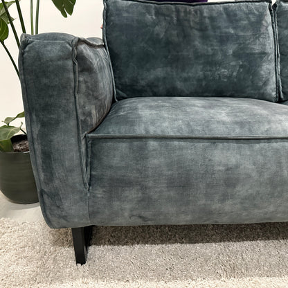 Velvet blauwe hoekbank 265x230cm