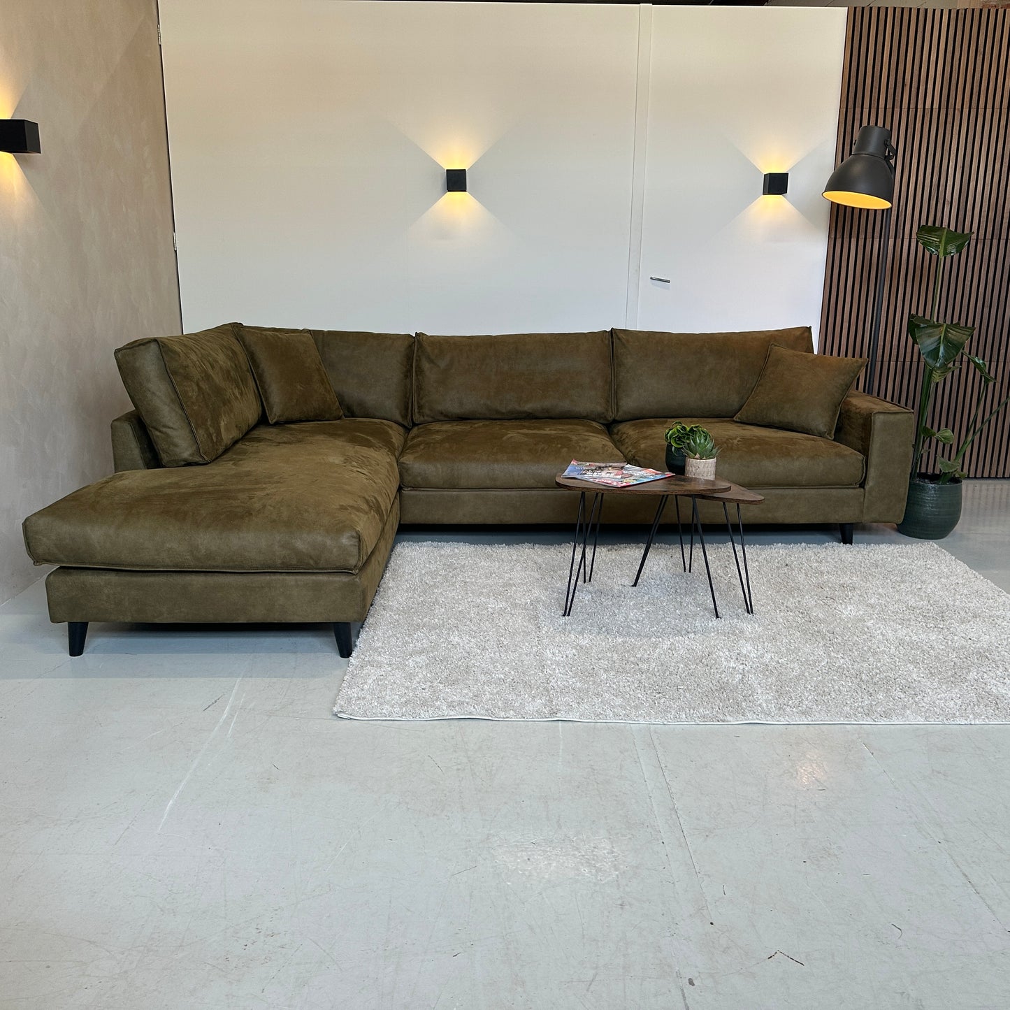 Hoekbank olijfgroen 308x210cm