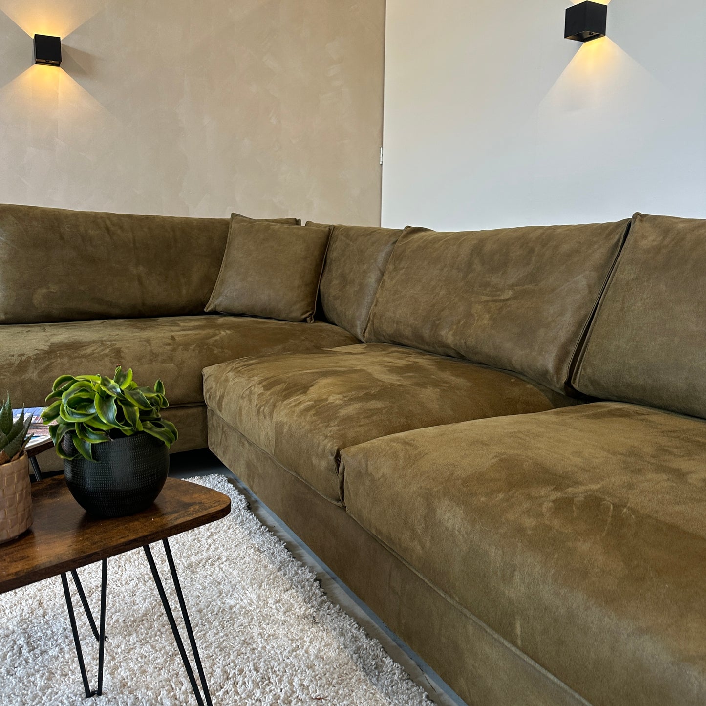 Hoekbank olijfgroen 308x210cm