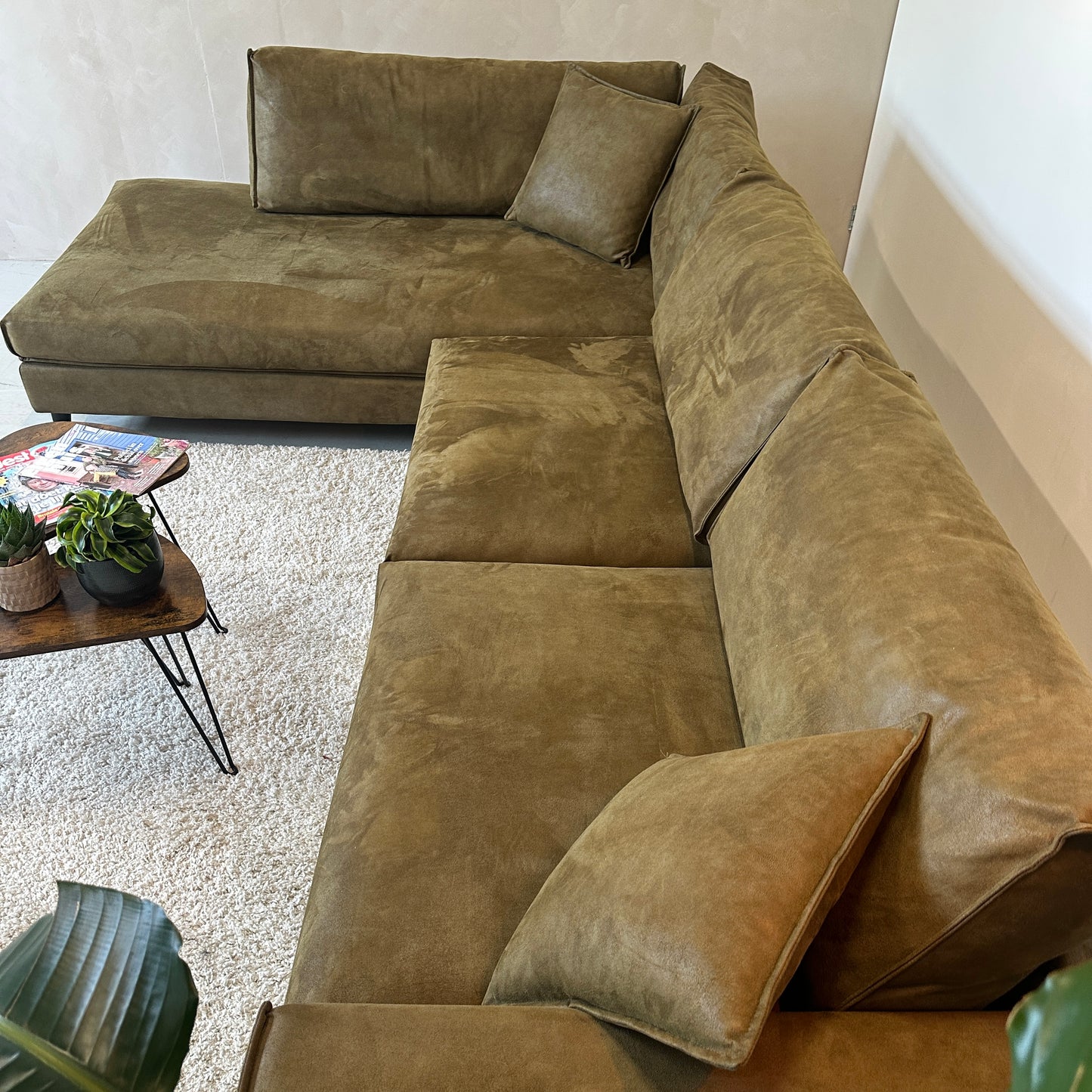 Hoekbank olijfgroen 308x210cm