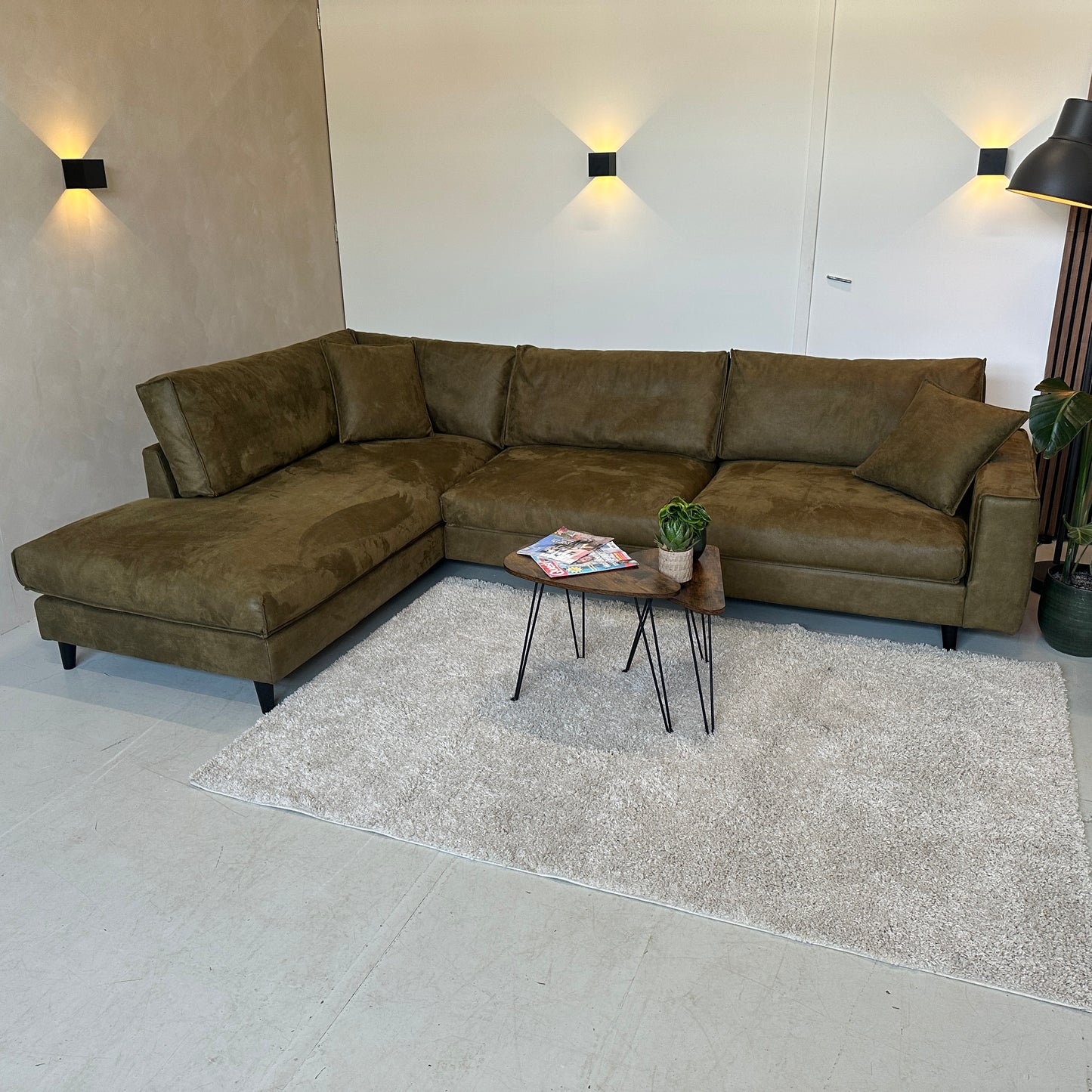 Hoekbank olijfgroen 308x210cm