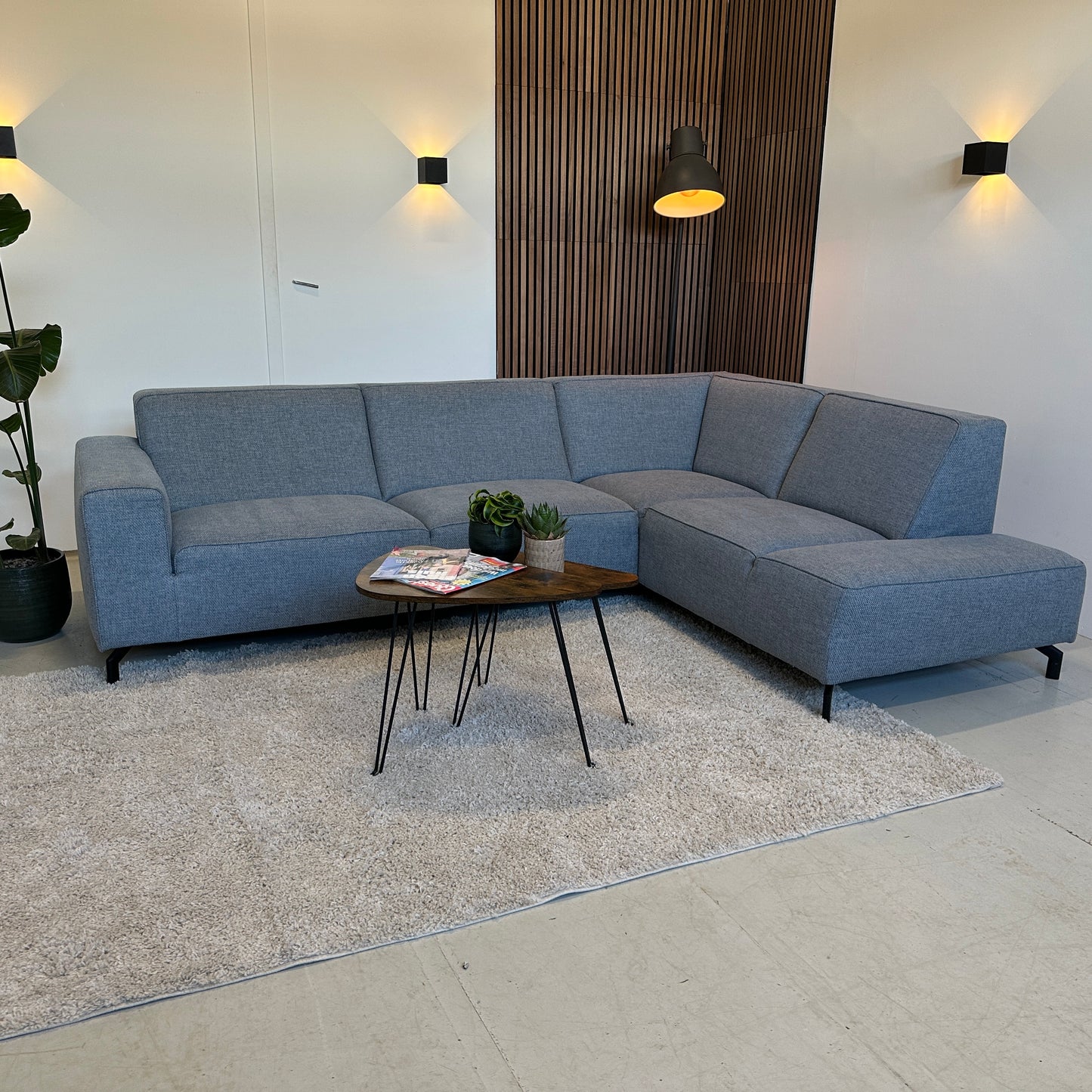 Blauw/grijze hoekbank 270x196cm