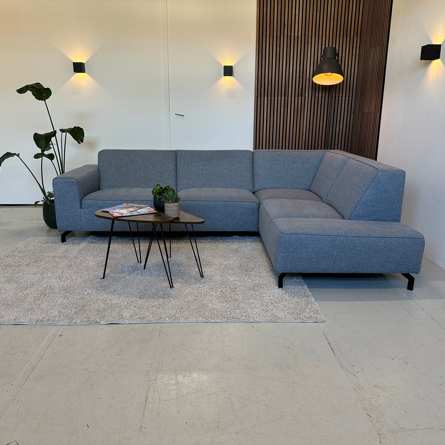 Blauw/grijze hoekbank 270x196cm