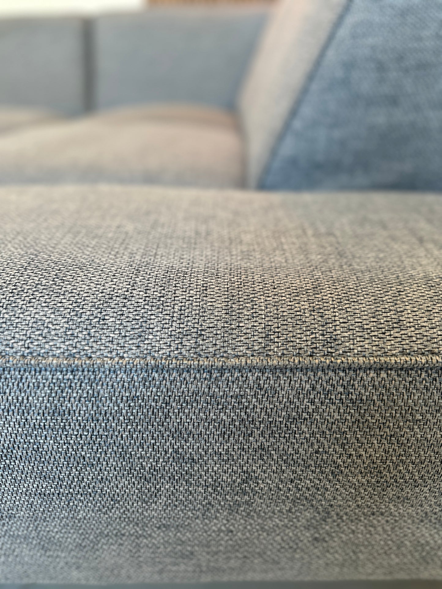 Blauw/grijze hoekbank 270x196cm