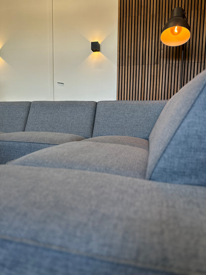 Blauw/grijze hoekbank 270x196cm