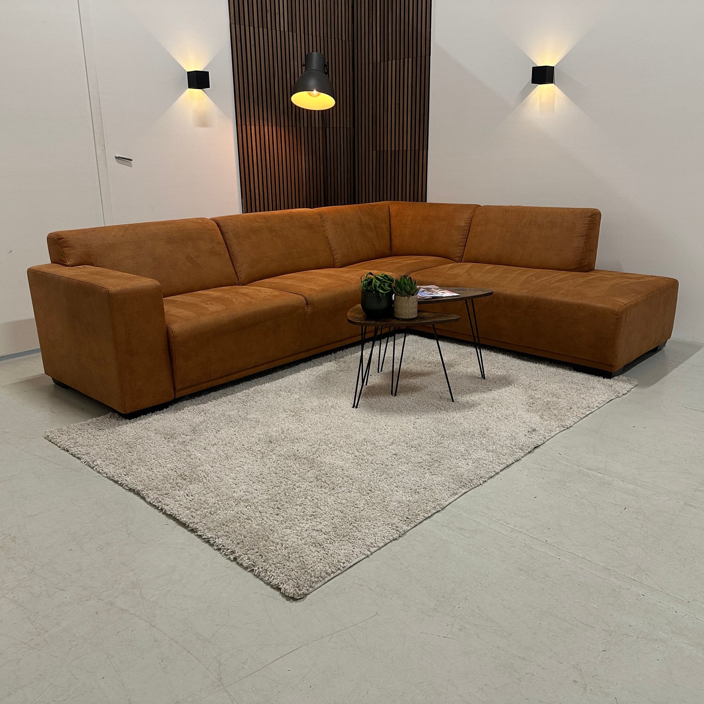 Cognac hoekbank 275x220cm