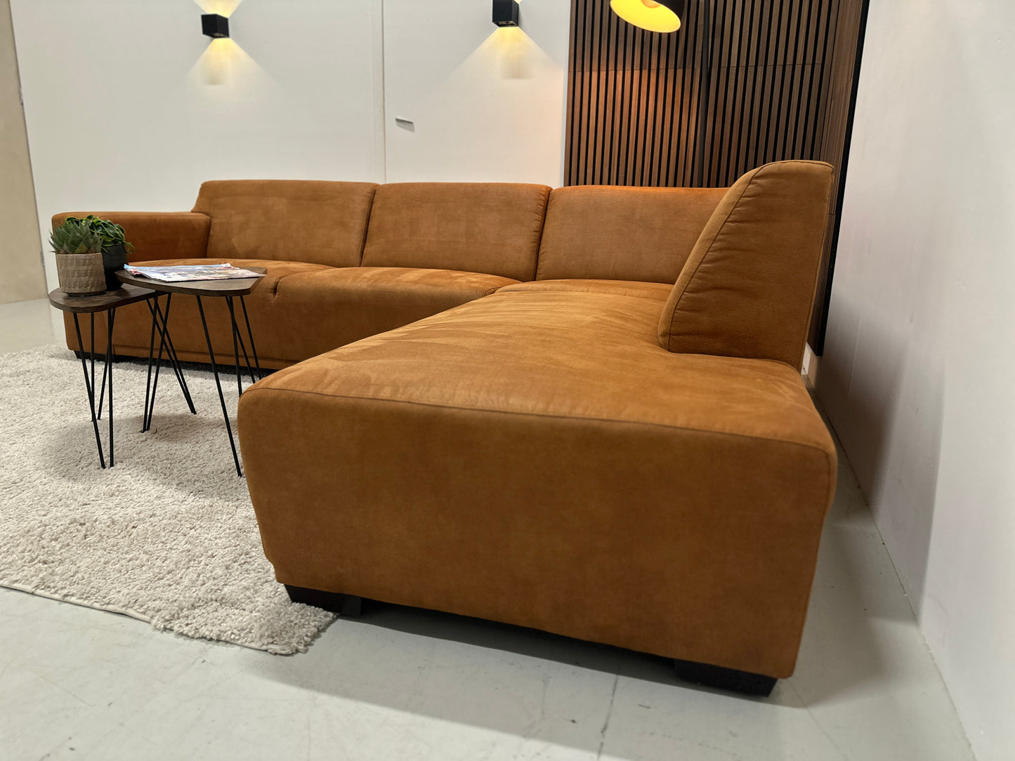 Cognac hoekbank 275x220cm