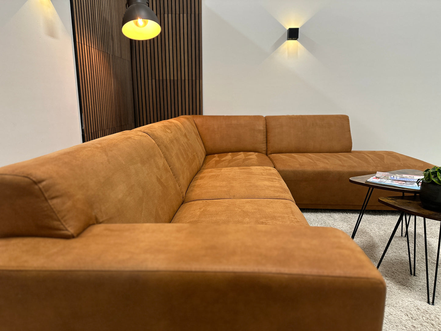 Cognac hoekbank 275x220cm