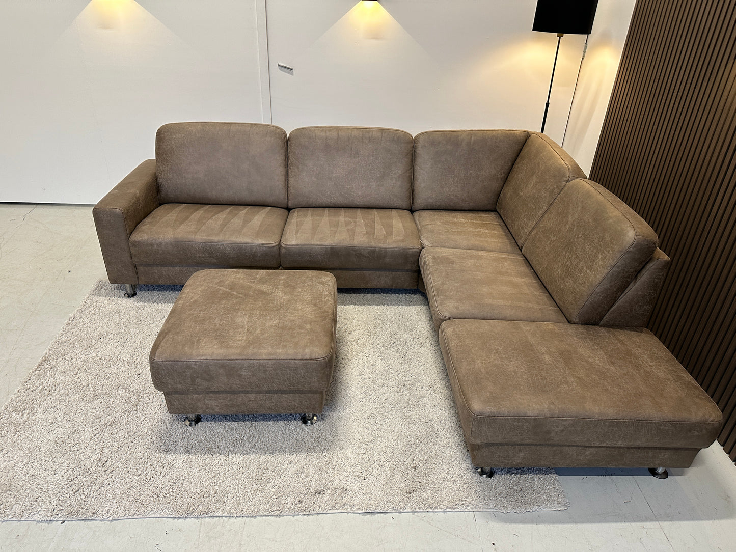 Taupe hoekbank eco leder 270x220cm