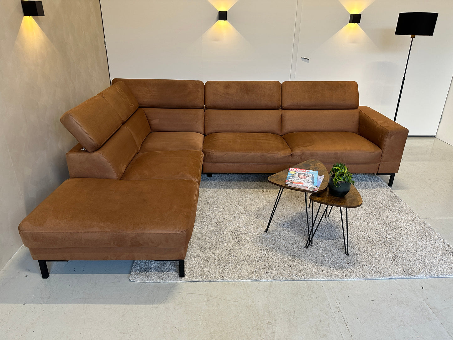 Cognac hoekbank 295x230 cm