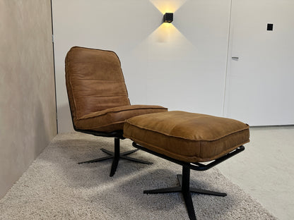 Odin fauteuil cognac met hocker