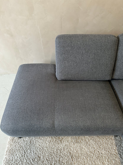 Blauw/grijze hoekbank 250x215cm