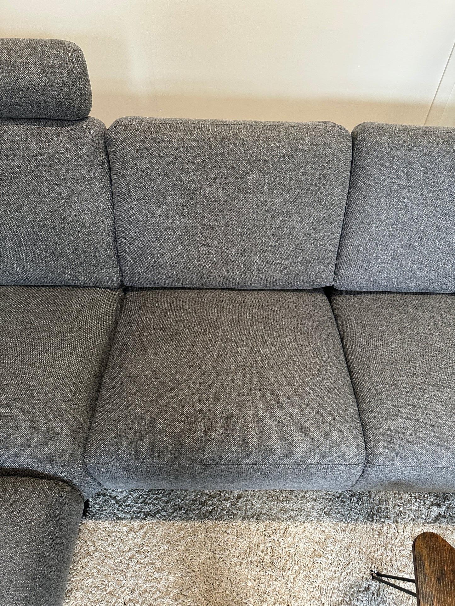Blauw/grijze hoekbank 250x215cm
