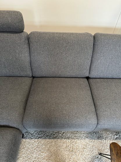 Blauw/grijze hoekbank 250x215cm