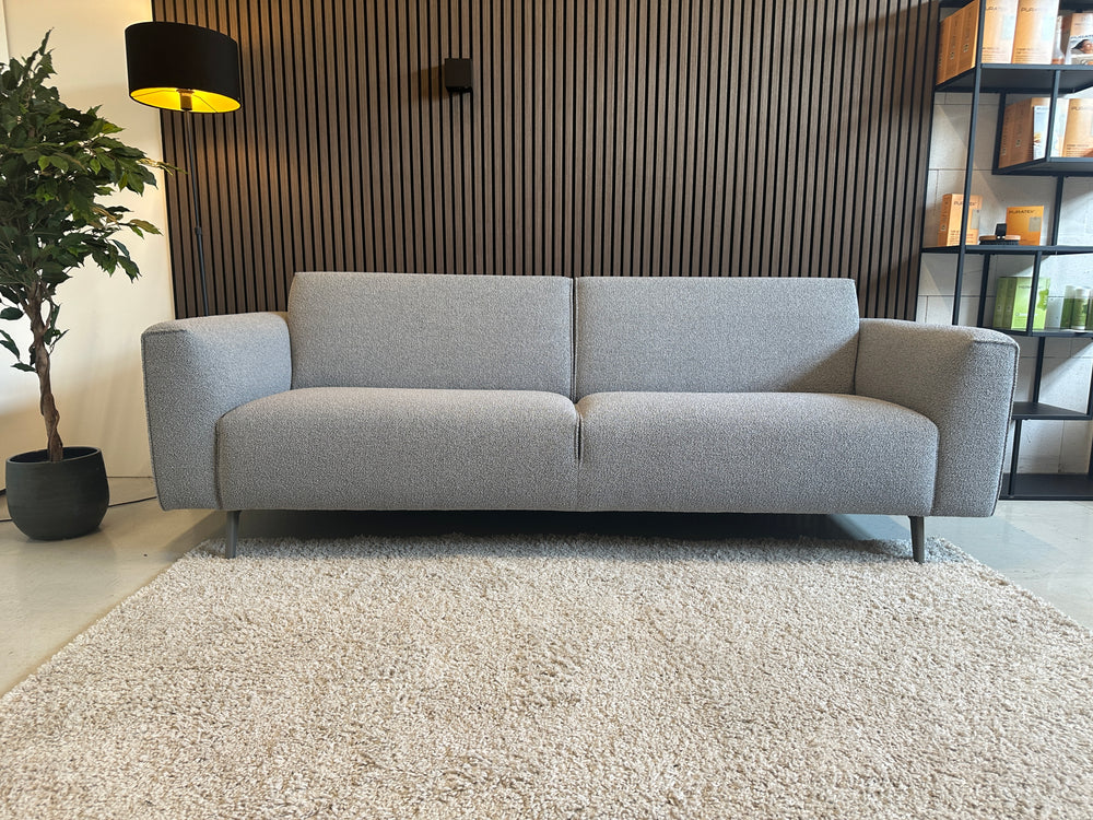 Grijs/blauw sample bank in nieuwstaat, 239x90 cm