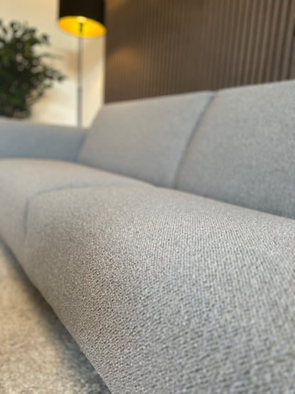 Grijs/blauw sample bank in nieuwstaat, 239x90 cm