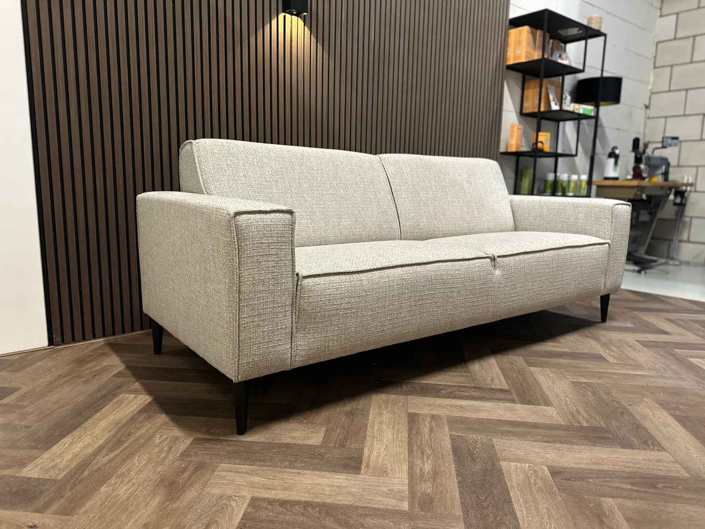 grijze sample bank in nieuwstaat, 220x88 cm