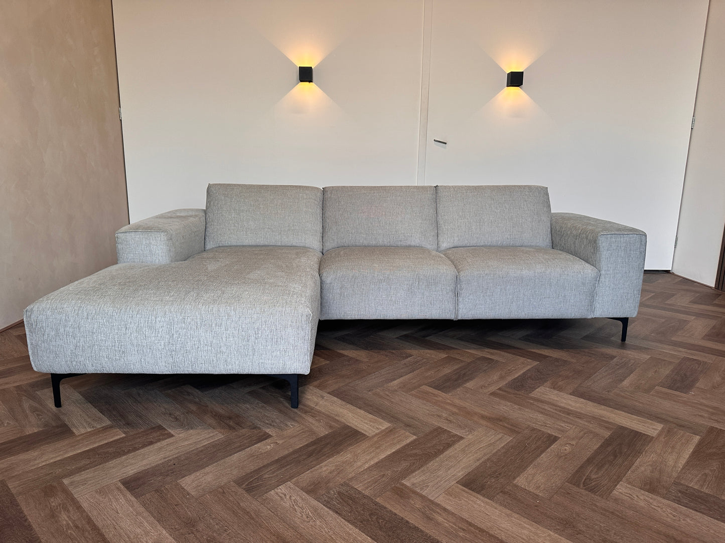 Grijze Woood hoekbank 265x165cm